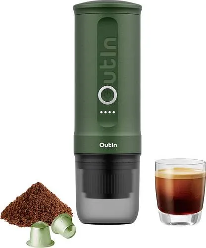OutIn Nano Espressomaschine Grün - Tragbare 2-in-1 Espressomaschine für unterwegs, mit 7500-mAh-Batterie für 3-5 Tassen und schnellem Aufheizen