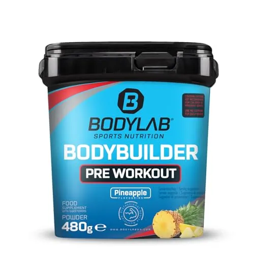 Bodylab24 Bodybuilder Pre Workout Ananas 480g - Aminosäure L-Citrullin, bietet eine kraftvolle Mischung aus Aminosäuren und Koffein für den perfekten Schwung beim Training, fruchtiger Geschmack für ein erfrischendes Erlebnis.