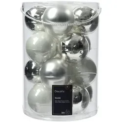 Kaemingk Weihnachtsbaumkugel, Weihnachtskugeln Glas 8cm 16 Stück - Silber / Weiß Mix silberfarben