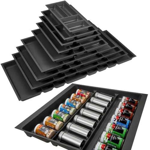 SO-TECH® Besteckeinsatz Orga-Box 2 silbergrau Canvas Leinwand Struktur für Nobilia, Gewürzeinsatz 509 mm Breite, Anthrazit, Anthrazit