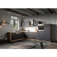 Held Möbel Winkelküche Turin 360 x 240 cm - Moderne Winkelküche in Graphit-Wotaneiche, bietet großzügige Arbeitsfläche und ist ideal für individuelle Gestaltung durch Mix-and-Match Möglichkeiten.