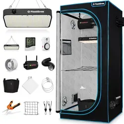 Growbox Komplettset – Indoor Gewächshaus mit 150W LED - Sonnen- & Sichtschutz – Professionelles Anzuchtzelt mit dimmbarem LED Licht, Carbon-Filter und Ventilator für optimales Pflanzenwachstum.