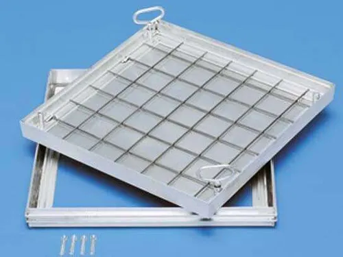 ZARGES Schachtabdeckung V2A 1000 x 1000 mm - Einzelteile für Schacht- & Steigleitern, begeh- und befahrbare Abdeckung mit konischer Profilkonstruktion, ideal für Innen- und Außenbereich. Hohe Belastbarkeit bis 12.5 t und leicht zu öffnen.