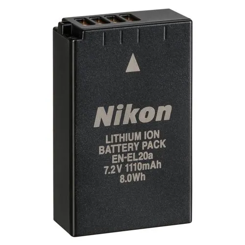 Nikon EN-EL20a Li-Ion Akku 1110mAh - Kompakt und leistungsstark - Leistungsstarker Lithium-Ionen-Akku mit 1110 mAh für Nikon-Kameras. Ideal für lange Aufnahmen, wiederaufladbar und kompatibel mit verschiedenen Nikon-Modellen. Zuverlässige Energieversorgung für Ihre Fotografie.