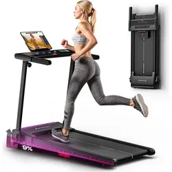 Sportstech Laufband sProRun - 16 km/h Treadmill mit 11,5% Steigung - Laufband für Zuhause: Platzsparend, mit Bluetooth App für motivierende Trainingsvideos und LED-Anzeige für Geschwindigkeit, Zeit und Kalorien.