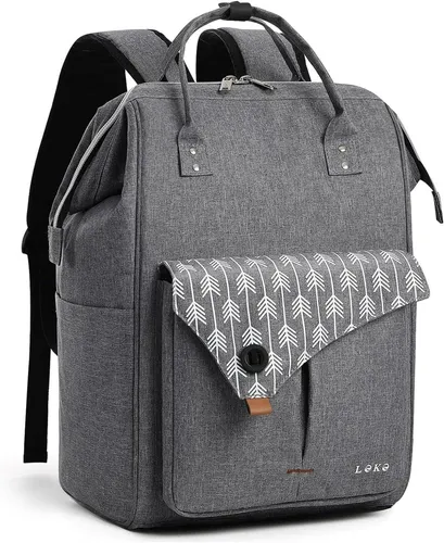 Lekesky Damen Rucksack mit Laptopfach und Diebstahlschutz Grau 15.6 Zoll
