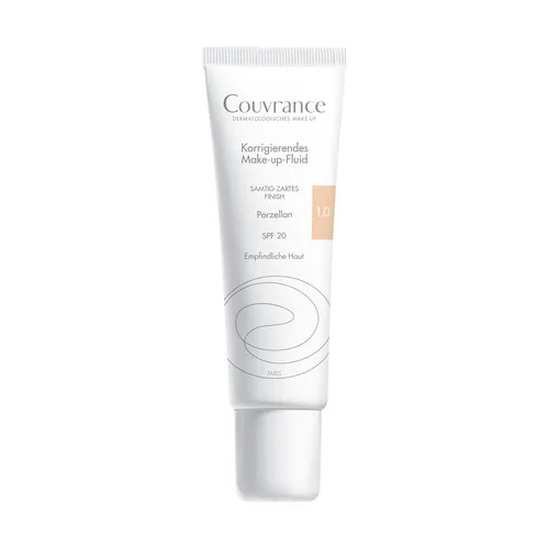 Avene Couvrance korrigierendes Make-up Fluid 01 Porzellan - Make-up Fluid für einen natürlichen, ebenmäßigen Teint, ideal für empfindliche Haut. Mit UV-Schutz LSF 20, wasser- und schweißbeständig, perfekt für den Alltag.