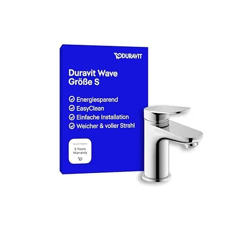 Duravit Wave Waschtischarmatur, Größe S (Auslauf Höhe 77 mm), energiesparende Waschbecken Armatur (FreshStart), Wasserhahn Bad, Chrom
