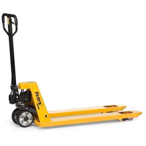 fetra Gabelhubwagen 2119 - 2500kg Tragkraft mit Vollgummi-Reifen - Gabelhubwagen für unebene Böden, ideal für empfindliche Flächen. Mit wartungsfreier Handpumpe und geringem Rollwiderstand für höchsten Fahrkomfort.