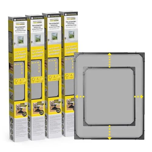 EASYmaxx Insect Protect Teleskop-Insektenschutzgitter - 4er-Set - Fliegengitter für Fenster, schnell montierbar mit integriertem Netz für höchsten Insektenschutz ohne Schneiden - ideal für ungestörte Nächte und ruhige Mahlzeiten.