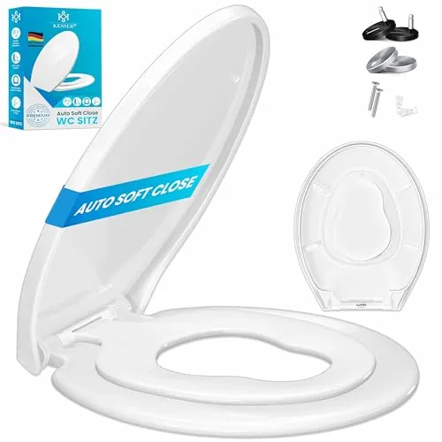 KESSER WC-Sitz mit Absenkautomatik - Toilettendeckel mit Quick-Release-Funktion für einfache Reinigung, aus robustem Duroplast, ideal für Familienhaushalte.