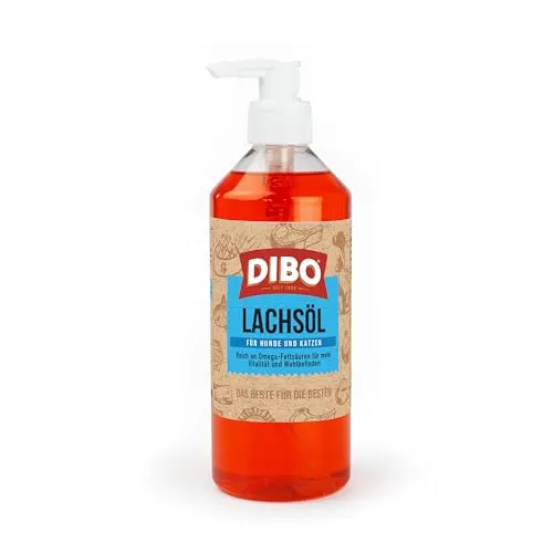 DIBO Lachsöl für Hunde und Katzen – 500ml mit Pumpspender - Hochwertige Futterergänzung mit Omega-3 & Omega-6 Fettsäuren für gesunde Haut und glänzendes Fell. Ideal für BARF, Nass- und Trockenfutter. Praktischer Pumpspender für einfache Dosierung.