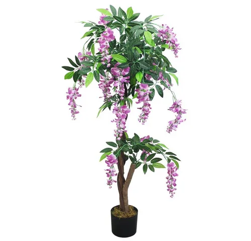 Decovego Kunstbaum Blauregen Wisteria Glyzinie 120 cm - Kunstbaum in lebendigem Grün, aus Echtholz gefertigt, ideal für eine pflegeleichte Raumbegrünung.