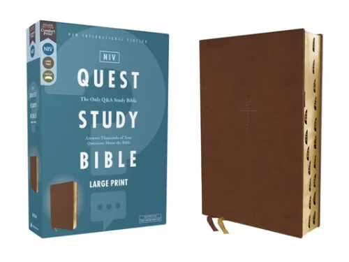 Niv, Quest Study Bible, Large Print, Leathersoft, Brown, Thumb Indexed,