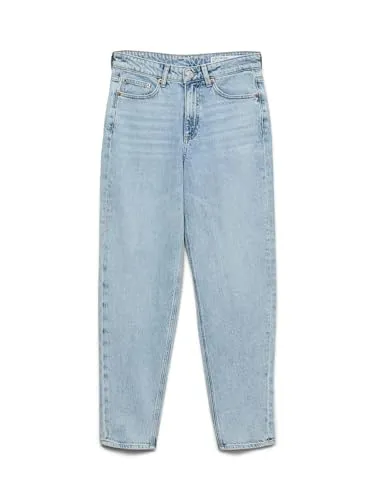 VERO MODA VMTESSA HR MOM JEANS RA389 GA NOOS - Modische Damen-High-waist-Jeans in Light Blue Denim, bequem und pflegeleicht dank 99% Baumwolle und 1% Elasthan. Perfekt für entspannte Tage in der Natur oder beim Stadtbummel.