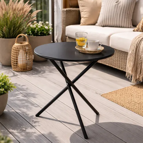 Balkontisch Beistelltisch Gartentisch rund Schwarz Ø48xH48cm - Vielseitiger Beistelltisch aus robustem Metall, ideal für Balkon und Garten. Mit seinem kompakten Design passt er perfekt auf jeden kleinen Platz.
