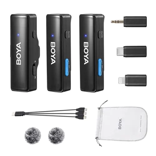 BOYA Wireless Lavalier Mikrofon, BOYALINK A1 Mini Ansteckmikrofon für iPhone Android Kamera PC Laptop Videoaufnahme, Vlog, Podcast Live Stream Interview (TX+RX)