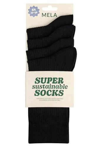 MELAWEAR Socken Bio Baumwolle 4 Paar - Herren & Damen - Business, Sport und Freizeit - weiß, schwarz, bunt - Baumwollsocken mit Fairtrade, GOTS & Grüner Punkt Zertifizierung (35-38, 39-42, 43-46)