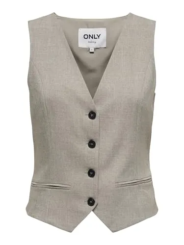 ONLY Weste in Beige - 40 - Stylische Weste mit V-Ausschnitt und Knopfleiste, ideal für vielseitige Outfits. Der gerade Schnitt und das melierte Muster sorgen für einen modernen Look.
