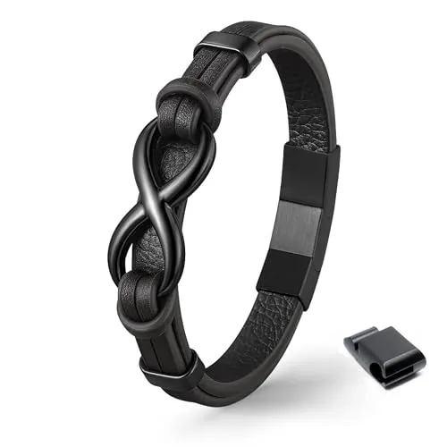 UNIQAL Unendlichkeit Leder Armband "INFINITY" Herren - Schwarz/Braun mit Geschenkbox - Stylisches Herrenarmband aus hochwertigem Rindsleder in Braun mit schwarzem Edelstahl-Unendlichkeitszeichen. Perfekt als persönliches Statement oder Geschenk für besondere Anlässe. Inklusive eleganter Geschenkbox.