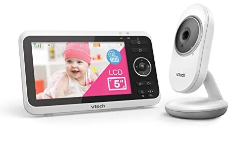 VTech Babymonitor VM350 – Video-Babyphone mit beweglicher Kamera – Klarer Sound, LCD-Farbbildschirm und Nachtsichtfunktion – Mit Gegensprechfunktion, Schlafliedern und Geräuschen