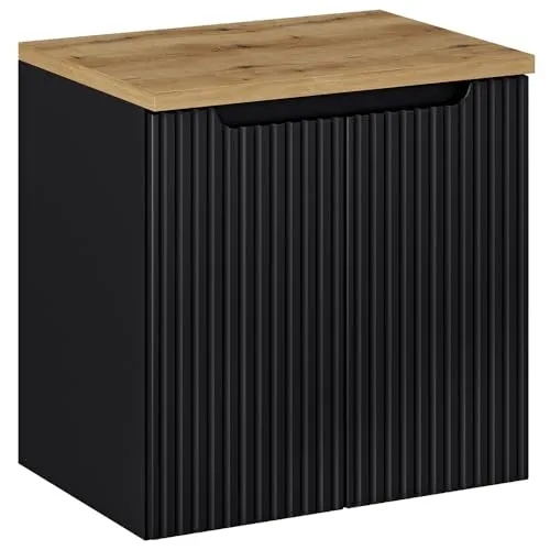 Lomadox Waschbeckenschrank NEWPORT-56-BLACK - Waschbeckenunterschrank in elegantem Schwarz, 60 cm breit und 40 cm tief, bietet viel Stauraum mit 2 Türen – ideal für modernes Badezimmerdesign.