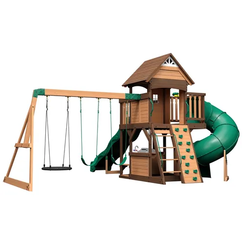 Backyard Discovery Cedar Cove Spielturm aus Holz - Schaukeln: XXL Spielhaus mit Rutsche, Schaukel, Kletterwand und robustem Zedernholz für langlebigen Spielspaß im Garten.