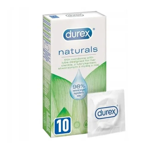 Durex Naturals Kondome aus Naturkautschuklatex mit wasserbasierter Gleitgelbeschichtung aus natürlichen Inhaltsstoffen (1 x 10 Stück)