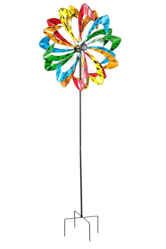 Metall Doppel Windrad 210x62cm - Lampen für Garten, Balkon und Terrasse – Buntes, robustes Windrad mit doppeltem Design, ideal für einen farbenfrohen Akzent in Ihrem Außenbereich.
