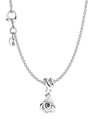Pandora Kette mit Anhänger Blühende Rose Silber - Ketten mit Anhänger, elegante 45 cm lange Silberkette mit stilvollem roseförmigen Anhänger – perfekt für besondere Anlässe und als Geschenk.
