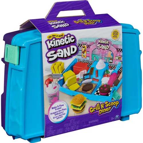 Kinetic Sand Burger und EIS Bar - Schmuckbastelsets für Kinder: Kreatives Rollenspiel-Set mit 907 g Kinetic Sand, Förmchen und Accessoires für Burger und Eisbecher. Fördert soziale Fähigkeiten und Kreativität beim Spielen.