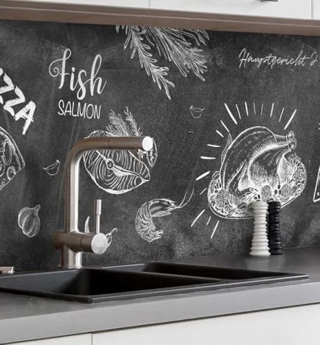 MyMaxxi Küchenrückwand Folie selbstklebend - Spritzschutz mit Menü Tafel Motiv - Wandtattoos & -bilder: Selbstklebende Küchenfolie aus 0,4mm PET, kratzfest und leicht zu reinigen, ideal als Spritzschutz mit modernem Design für jede Küche.