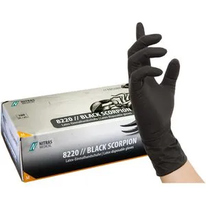 NITRAS-MEDICAL Einmalhandschuhe Black Scorpion, 100 Stück, Latex, schwarz, chemikalienbeständig, lebensmittelecht, Gr. XL