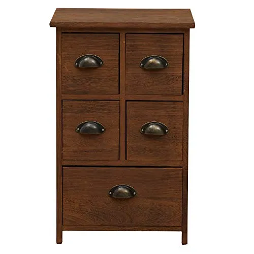 Rebecca Mobili Sideboard in Braun - Kommode im Vintage-Stil aus leichtem Paulownienholz, bietet 5 praktische Schubladen und sofortigen Einsatz – ideal für Schlafzimmer und Badezimmer.
