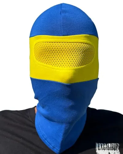 Sturmhaube in Blau Gelb mit Netz vor Augen für Absolute Anonymität I Ultras Hooligans