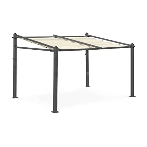 Alice's Garden Murum Wand-Pergola 3x4m - Ecru Stoff-Pergola - Pavillon mit robustem Aluminiumgestell und leichtem Schiebedach aus 180g/m² Stoff, ideal für eine stilvolle Beschattung im Garten.