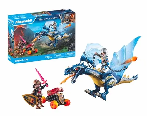 PLAYMOBIL Novelmore 71644 - Drache im Gefecht, beweglicher Drache und zwei Ritter für spannende Abenteuer, ideal für Kinder ab 4 Jahren