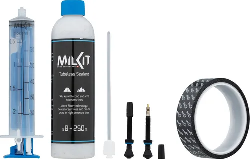 milKit Tubeless Conversion Kit - Umrüst Set für MTB und Rennrad - Fahrradwerkzeuge: Einfache Umrüstung auf Tubeless-Laufräder mit patentierten Ventilen und präziser Nachfüllspritze für müheloses Dichtmittelmanagement.