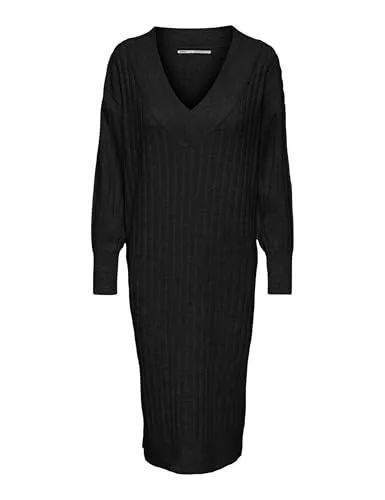 ONLY Strickkleid in Schwarz - M - Kleider, elegantes V-Ausschnitt Design mit Rippstrickdetails für einen modernen Look.