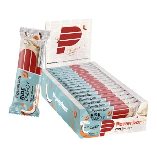 PowerBar Ride Energy Riegel Kokos/Haselnuss 18x55g Box - Energie-Riegel mit hochwertigem Eiweiß und extra Magnesium für optimale Unterstützung beim Sport; ideal für lange Trainingseinheiten oder Outdoor-Aktivitäten.