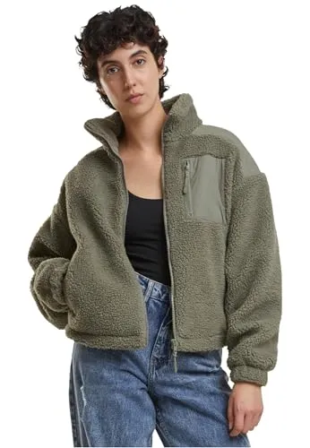 Urban Classics Damen Tb6068-ladies Sherpa Mix Jacket - Funktionsjacken mit flauschigem Sherpa und Nylon-Einsätzen, hoher Stehkragen und praktischer Reißverschluss für optimalen Schutz und modischen Look.