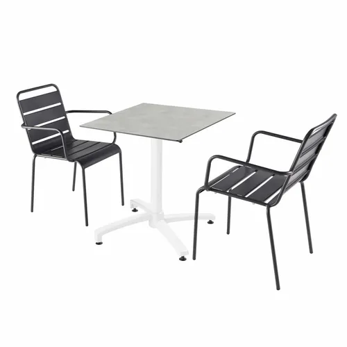 Set Gartentisch aus Betonlaminat und 2 graue Sessel - Oviala Opéra