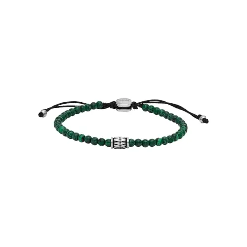 Fossil Herren-Edelstahl-Perlenarmband mit Schieberverschluss, Grün - Armbänder für Herren, elegantes Design aus poliertem Edelstahl mit praktischem Schieberegler für individuelle Anpassung.