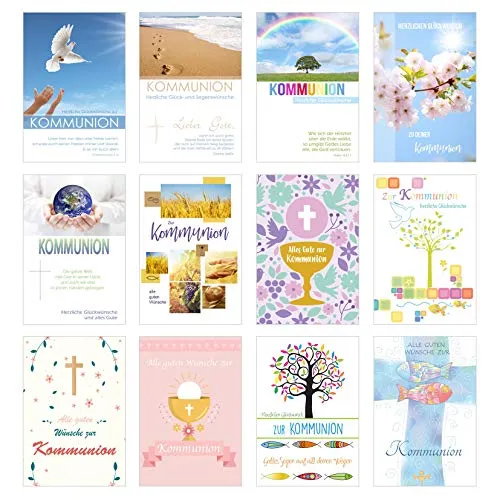 Edition Seidel Set 12 Kommunionskarten mit Umschlag - Glückwunschkarte zur Kommunion - Kommunionskarte - Set Kartenset (Klappkarten mit Briefumschlag)