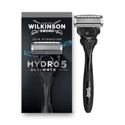 Wilkinson Sword Hydro 5 Ultimate Herrenrasierer, Hyaluronsäure, karbonbeschichtete Klingen, Rasierergriff plus 1 Ersatzklinge