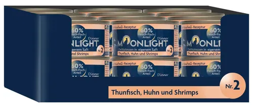 Moonlight Nr. 2 Nassfutter für Katzen, Thunfisch, Huhn und Shrimps, 24 x 80g