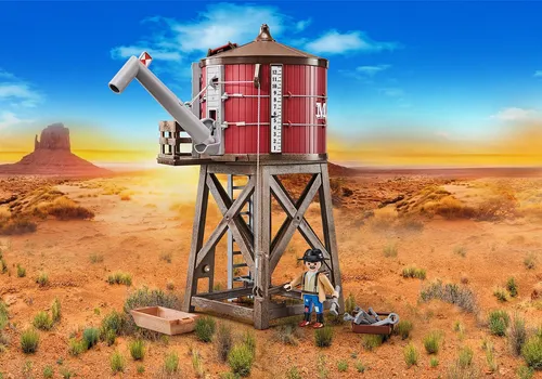 Playmobil® Wasserturm Spielset mit Zubehör - Detailreicher Spielzeugwasserturm mit funktionierender Pumpe und aufklappbarem Dach. Fördert kreatives Spielen und regt die Fantasie an.