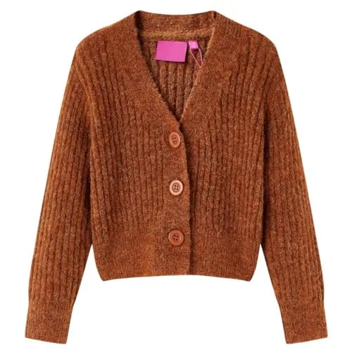 vidaXL Kinder Strickjacke Cardigan Pullover Langarm V-Ausschnitt Mädchen Cognac 128