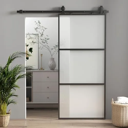 HOMCOM Glasschiebetür Komplettset mit Softclose 91x203 cm - Schiebetür-System mit Soft-Close-Mechanismus für leises Schließen, ideal für moderne Innenräume und platzsparende Lösungen in kleinen Räumen.