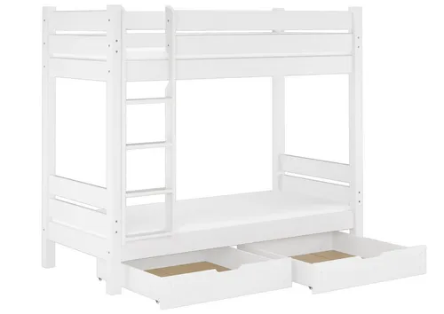 ERST-HOLZ Etagenbett aus Kiefer in Weiß mit Matratzen und Bettkästen - Hochwertiges Etagenbett für Erwachsene, aus massiver Kiefer, inklusive 2 Matratzen und Bettkästen, besonders stabil und ideal für Ferienwohnungen oder Gästehäuser.